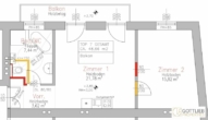 Ruhelage nahe Währinger Straße! Liebevoll sanierte 2-Zimmer-Altbau-Wohnung mit westseitigem Balkon - Grundriss